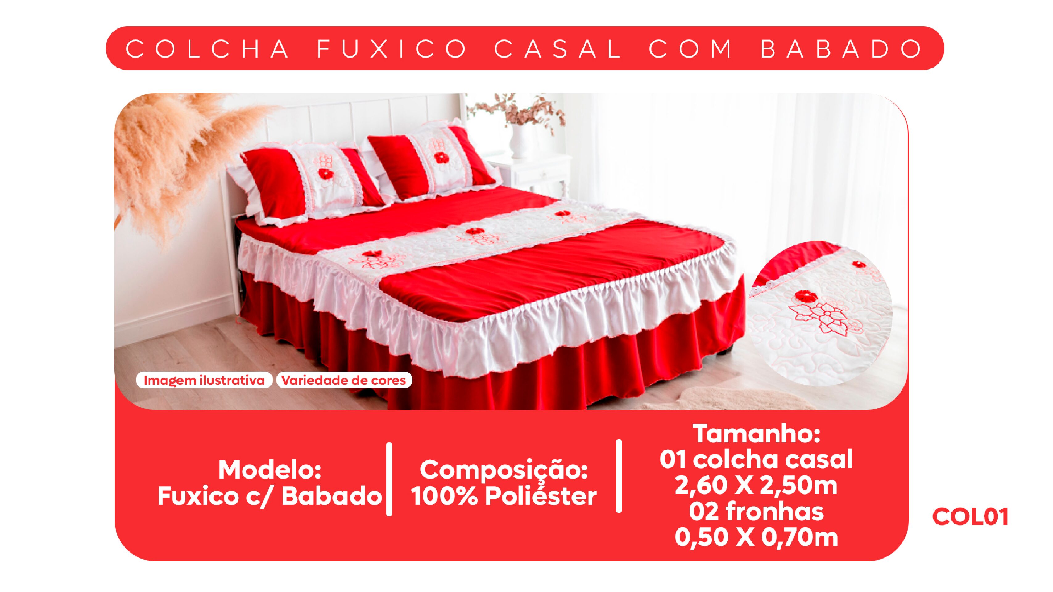 Colcha Fuxico Casal com Babado Oxford