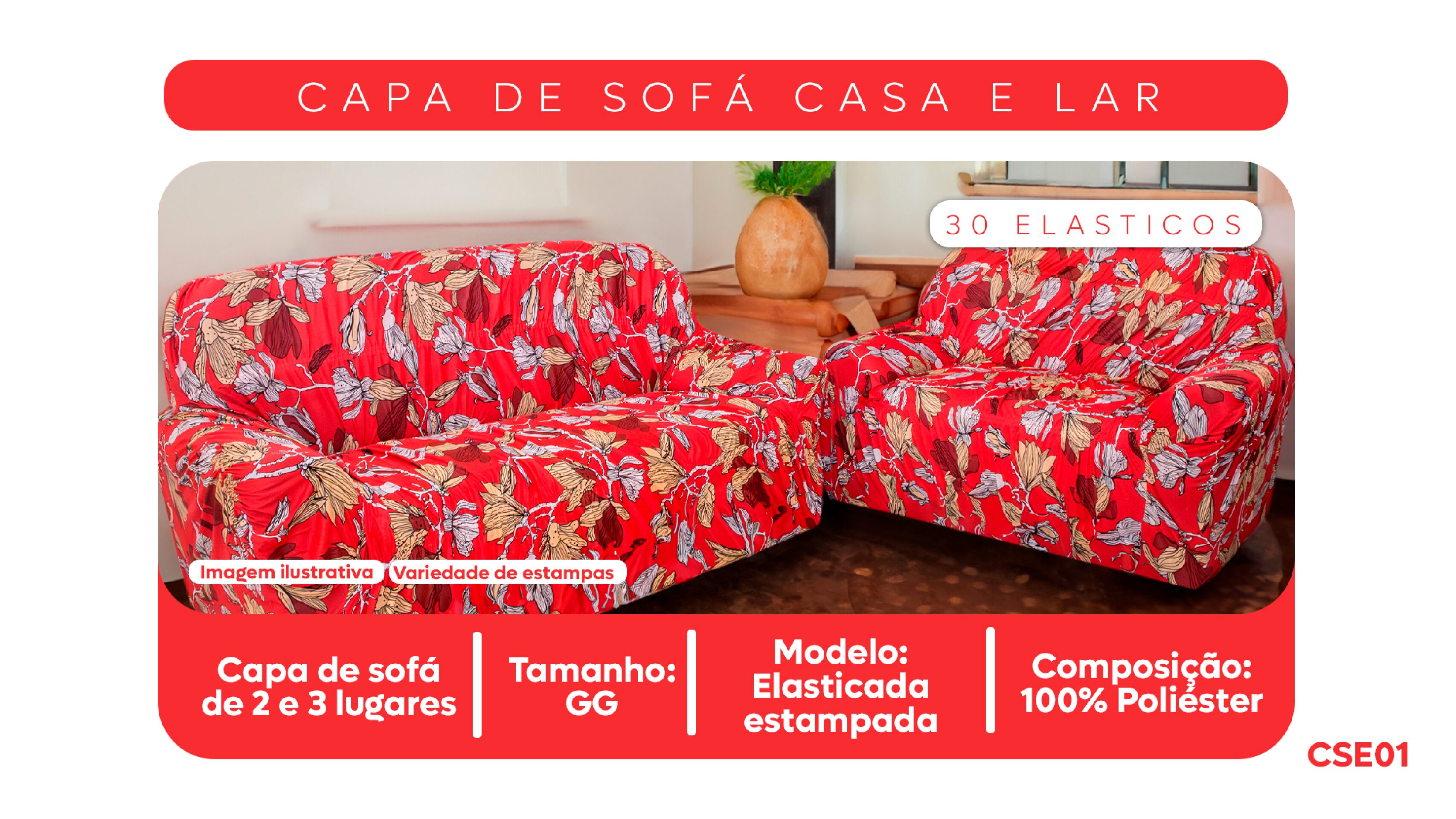 Capa para Sofá Casa e Lar 30 Elasticos Estampada