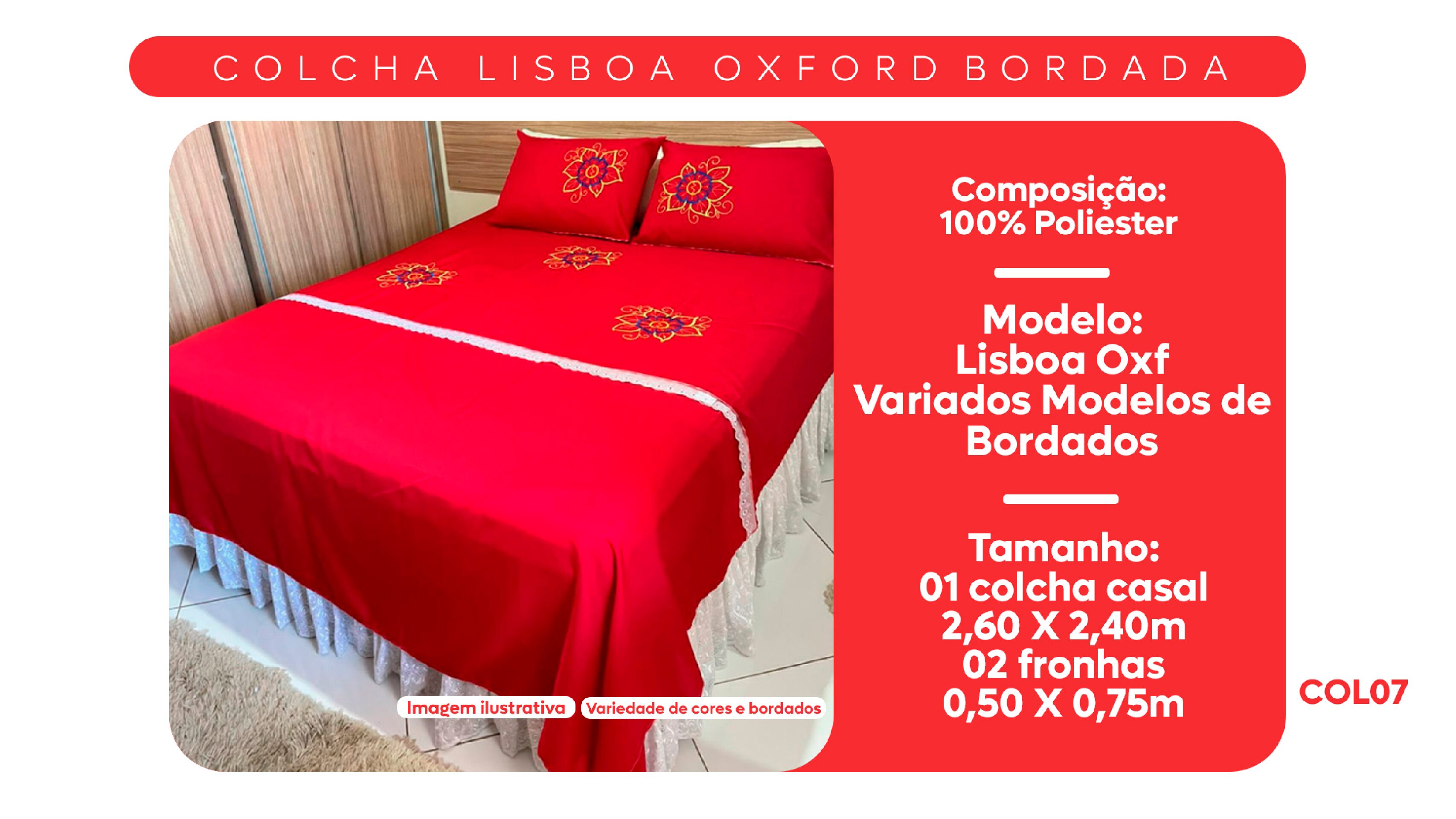 Colcha Lisboa de Oxford Bordada