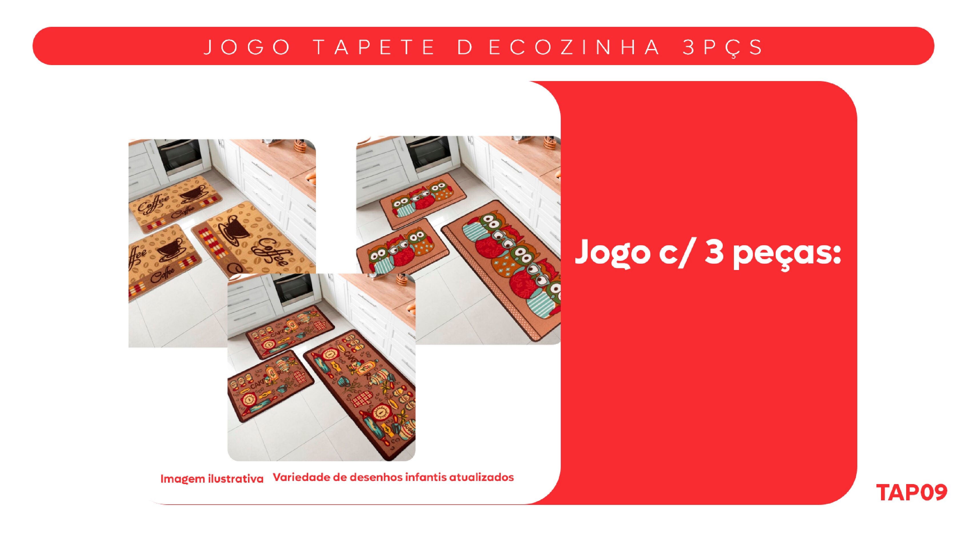 Jogo de Tapete de Cozinha 3 pçs