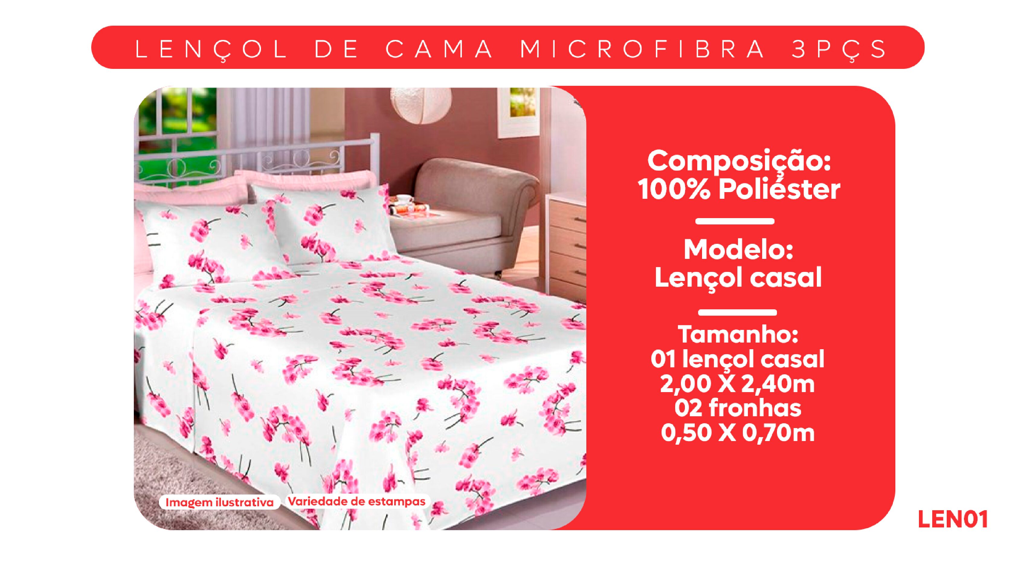 Lençol de cama Microfibra 3 pçs